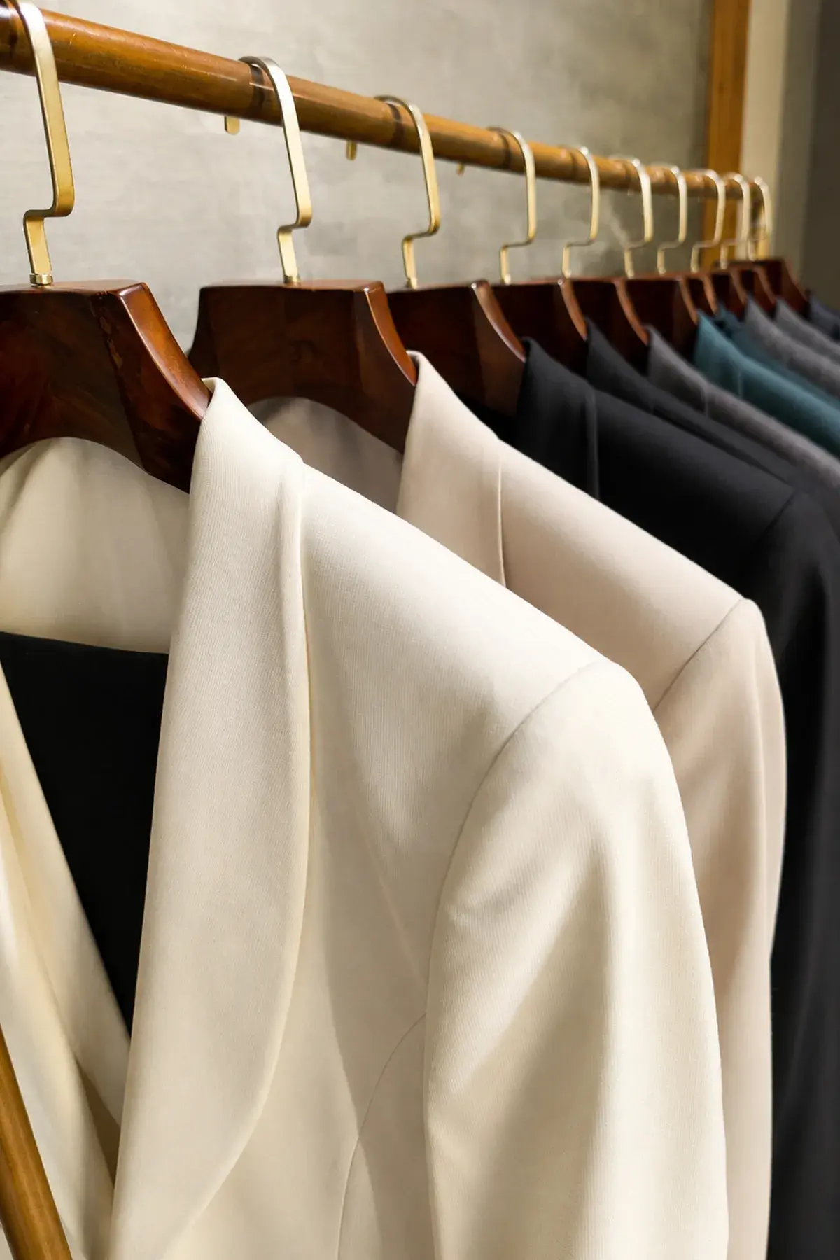 Sacos de novio en el showroom de Castor Suits, en Medellín.