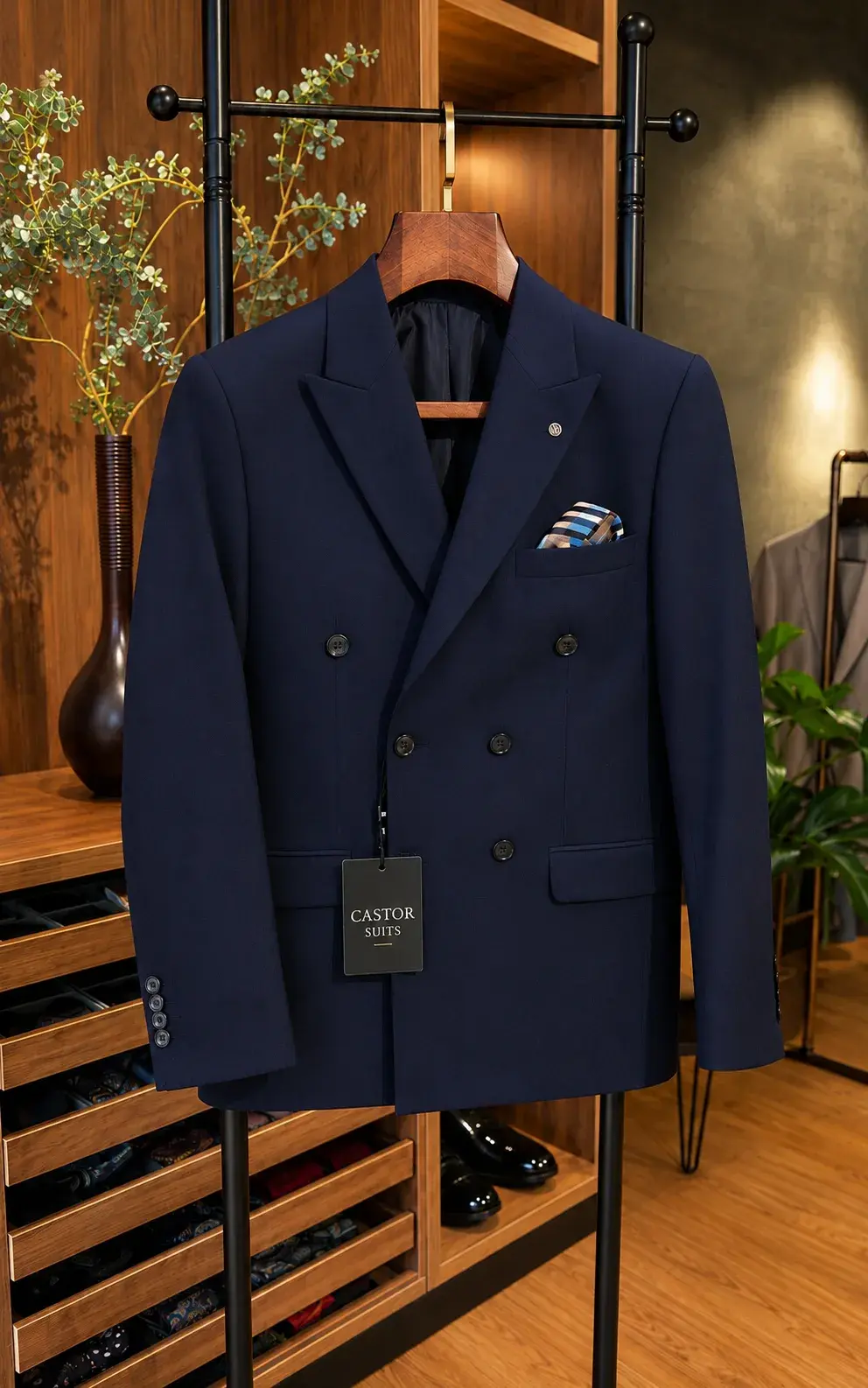 Traje Azul Cruzado — traje de novio azul para boda moderna, Castor Suits Medellín (vista 4)