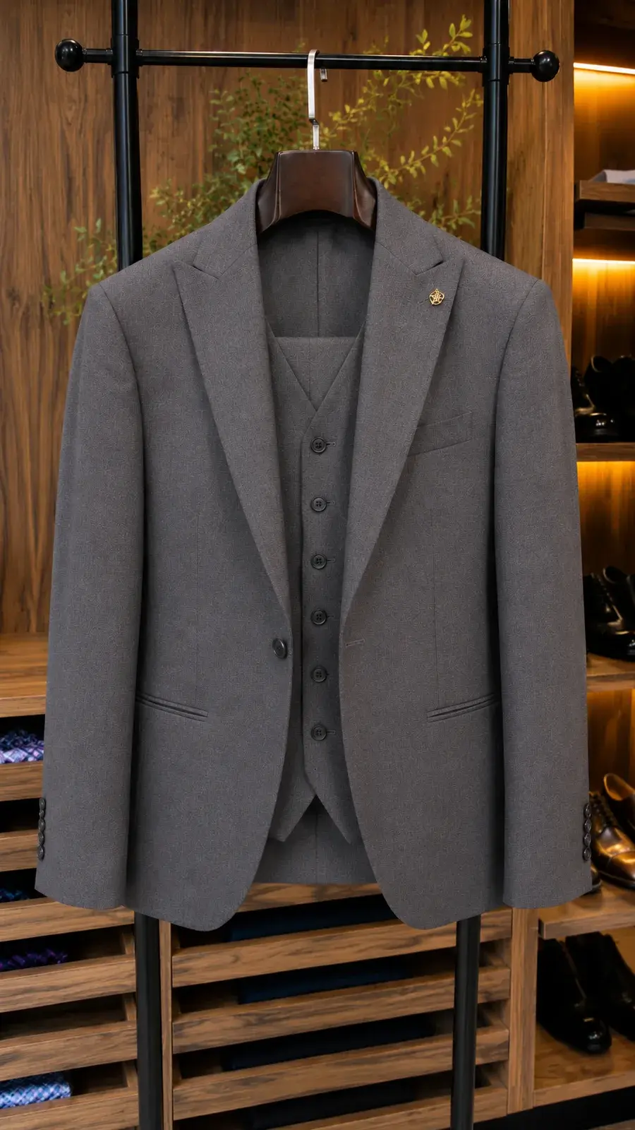 Traje Gris Oscuro Jaspe — traje de novio gris para boda moderna, Castor Suits Medellín (vista 3)