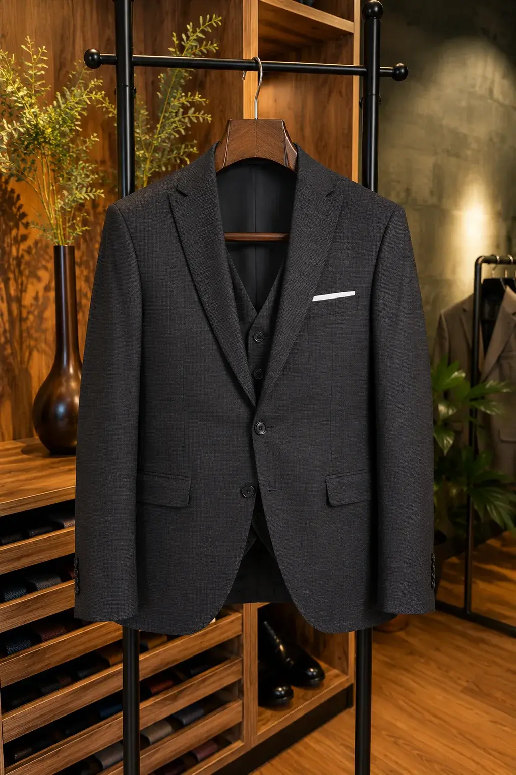 Traje Gris Oscuro Texturizado — traje de novio gris para boda moderna, Castor Suits Medellín (vista 3)