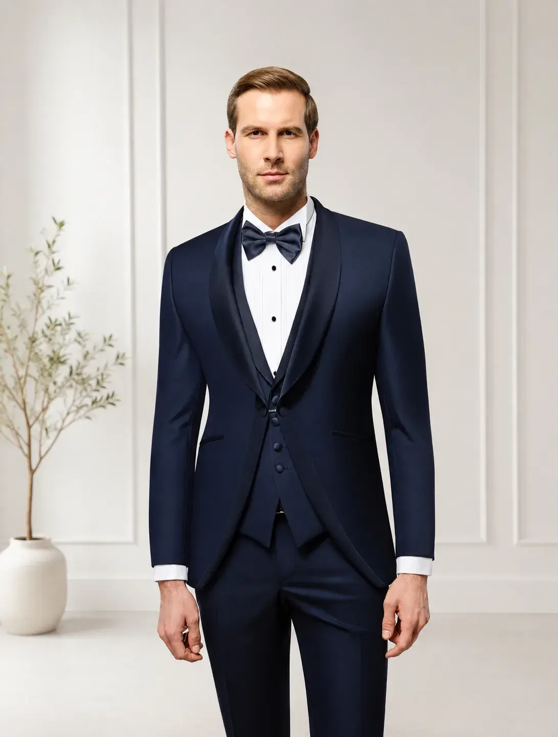 Esmoquin Levita Azul — traje de novio azul oscuro para boda de noche, Castor Suits Medellín