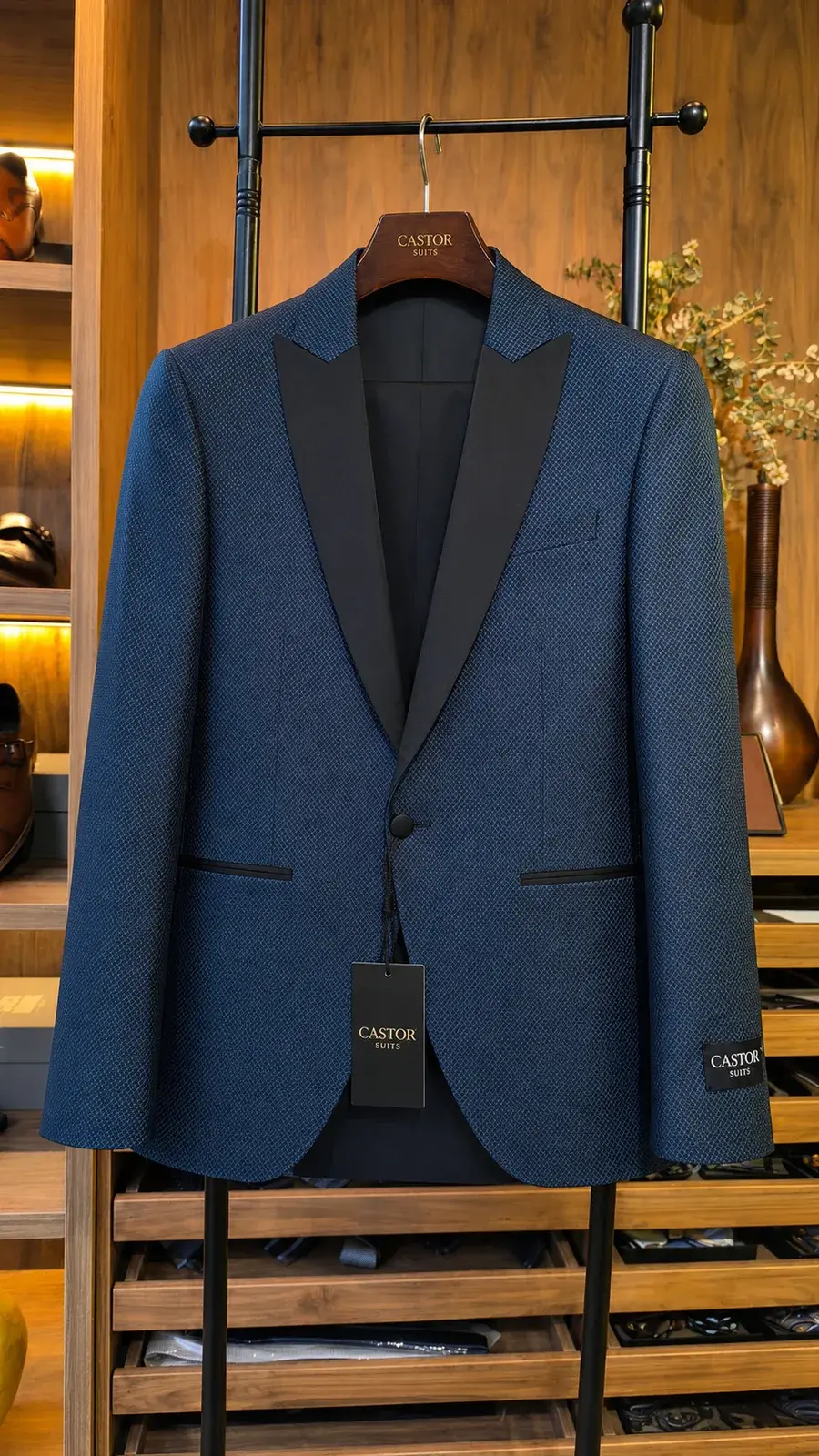 Esmoquin Texturizado Verde Azul — traje de novio verde para boda de noche, Castor Suits Medellín (vista 3)