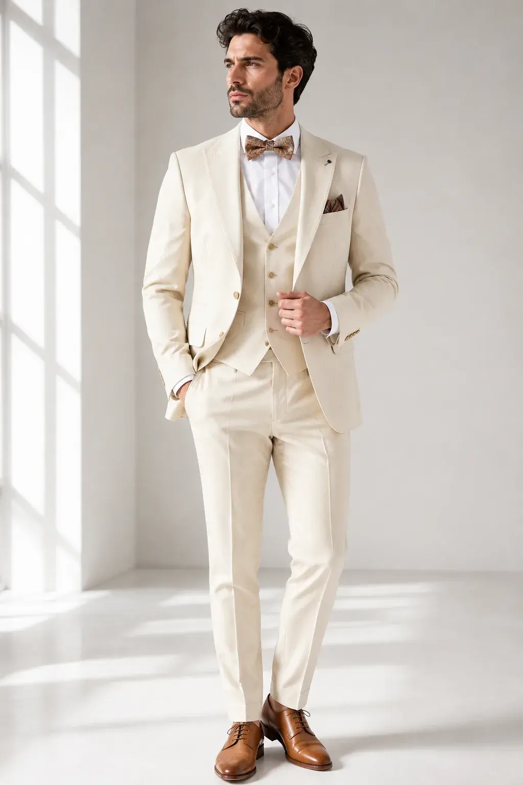 Traje Beige — traje de novio beige para boda en la playa, Castor Suits Medellín