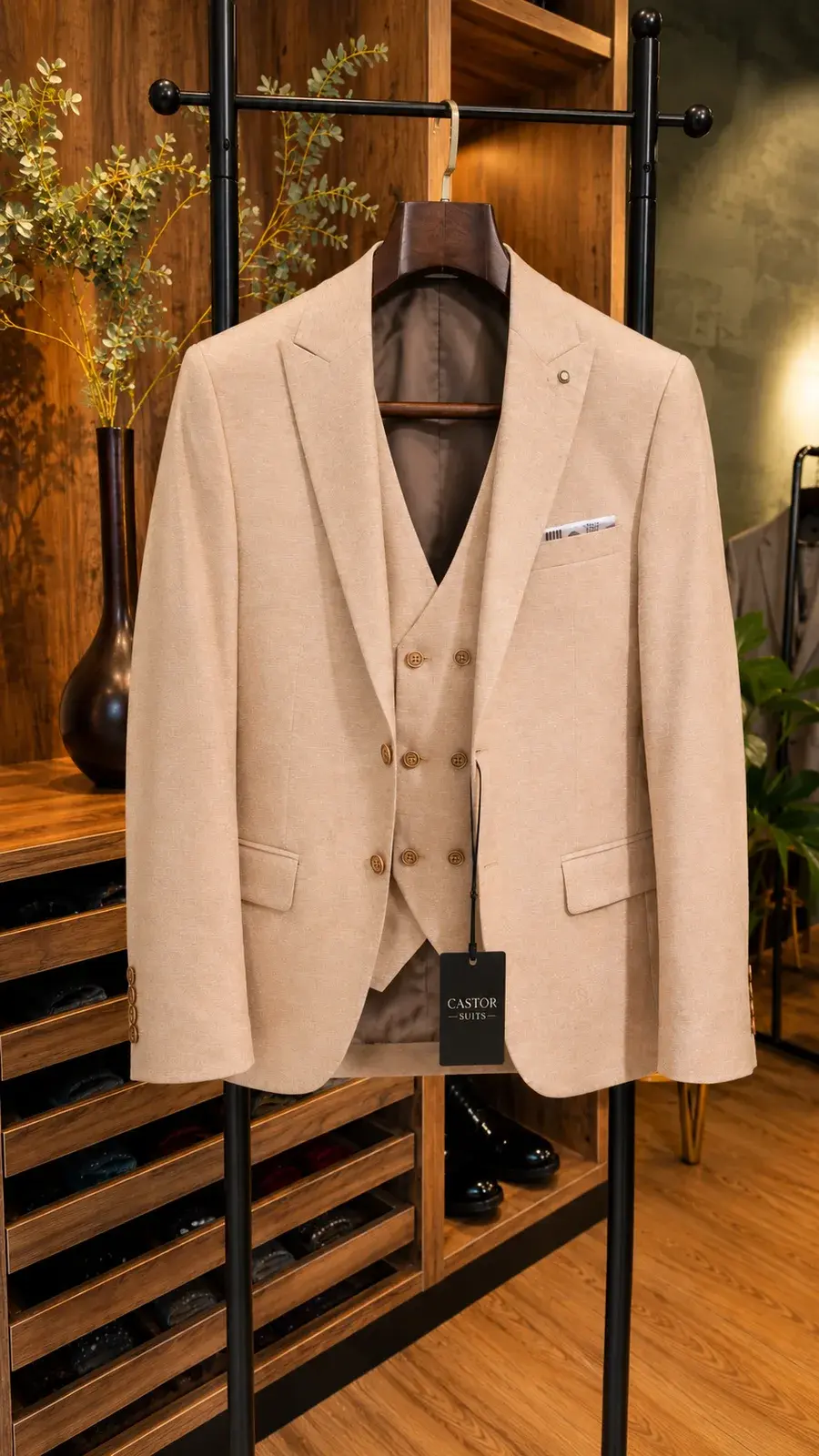 Traje Beige Texturizado — traje de novio beige para boda en la playa, Castor Suits Medellín (vista 3)