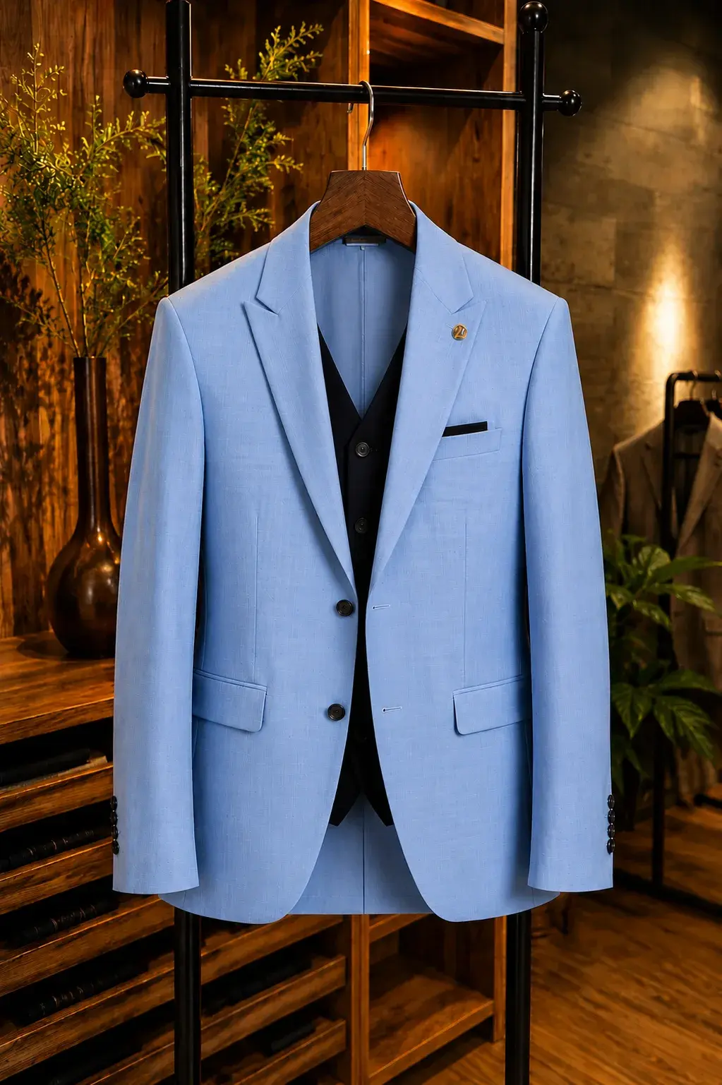 Traje Azul Claro Tres Piezas — traje de novio azul claro para boda formal, Castor Suits Medellín (vista 3)