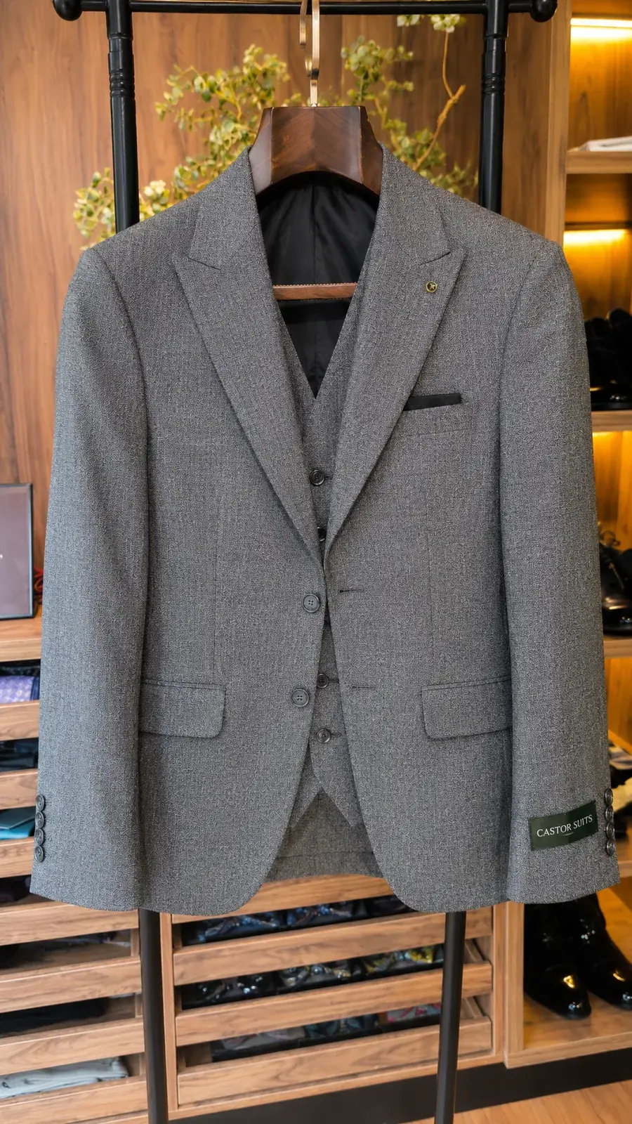 Traje Gris Jaspe Tres Piezas — traje de novio gris para boda formal, Castor Suits Medellín (vista 3)